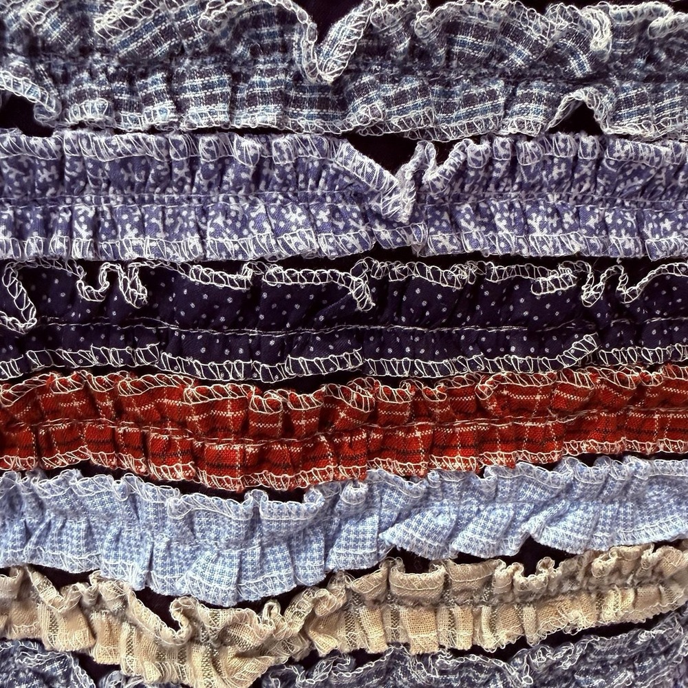 Vintage Don't Mess With Texas Ruffled Patchwork Rag Rug Cardigan Jacket L - Picture 7 of 11